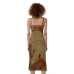 Ancient Spartan Helmet Print Slim Fit Midi Cami Dress