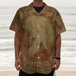 Ancient Spartan Helmet Print Textured Short Sleeve Shirt
