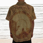 Ancient Spartan Helmet Print Textured Short Sleeve Shirt