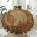 Ancient Spartan Helmet Print Waterproof Round Tablecloth