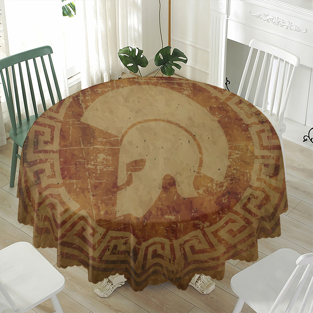 Ancient Spartan Helmet Print Waterproof Round Tablecloth