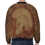 Ancient Spartan Helmet Print Zip Sleeve Bomber Jacket