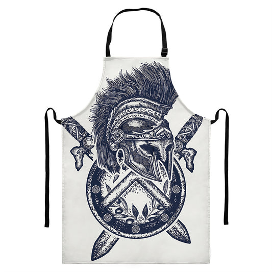 Ancient Spartan Print Bib Apron With Pocket
