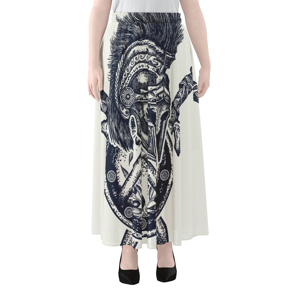 Ancient Spartan Print Chiffon Maxi Skirt