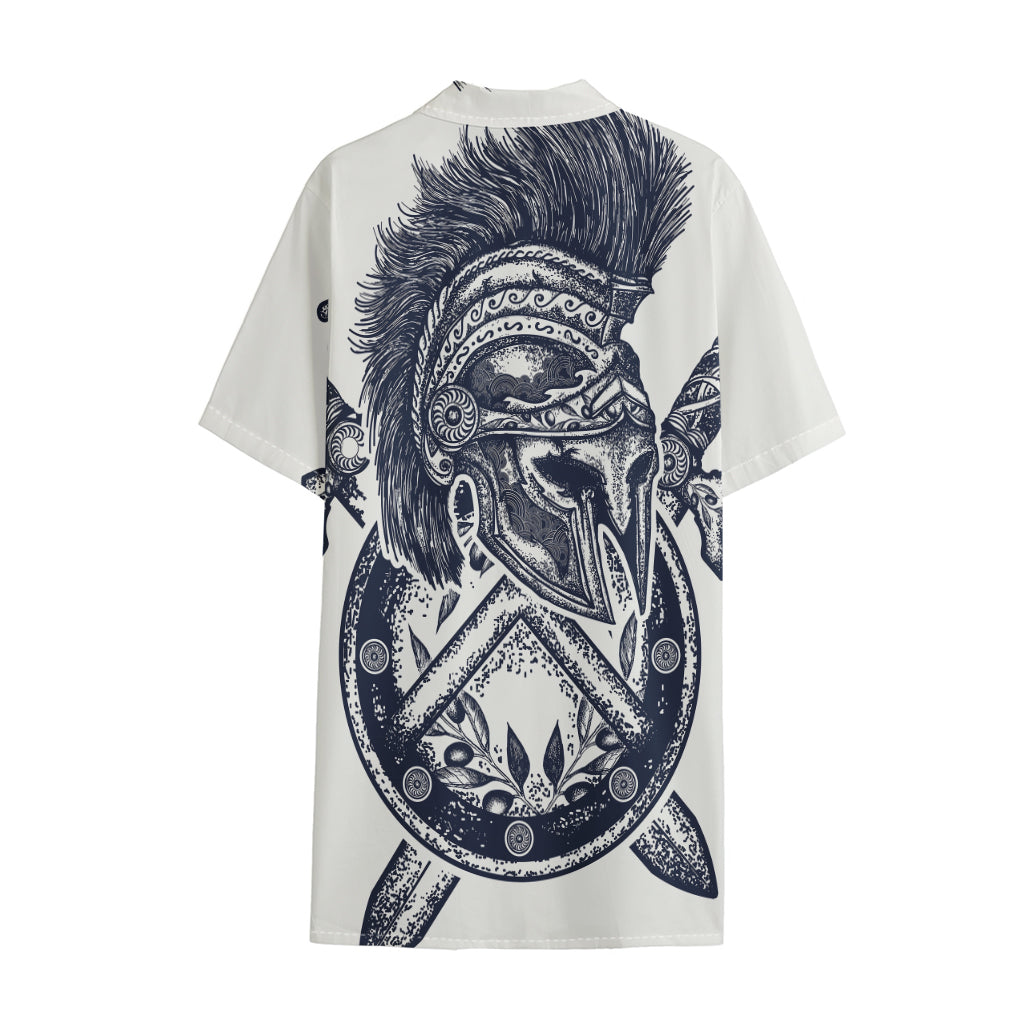 Ancient Spartan Print Cotton Hawaiian Shirt
