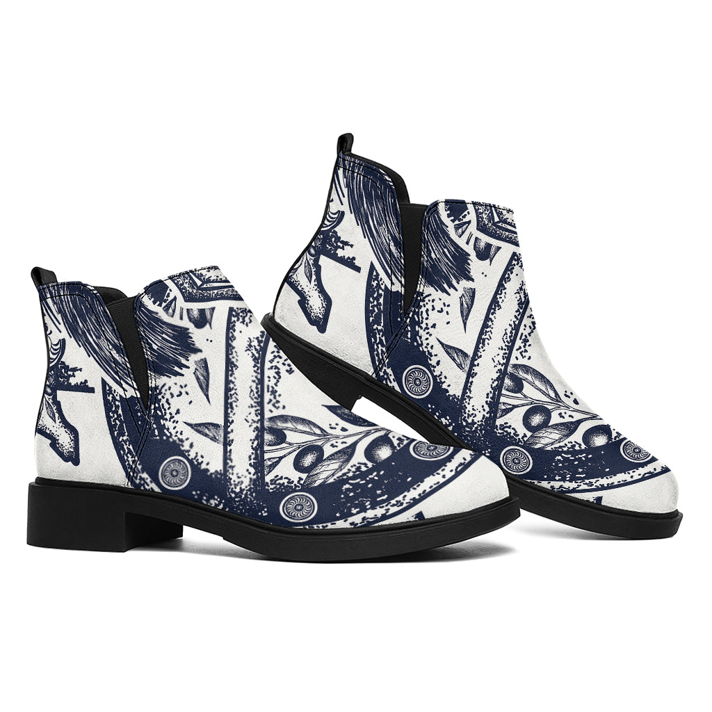 Ancient Spartan Print Flat Ankle Boots