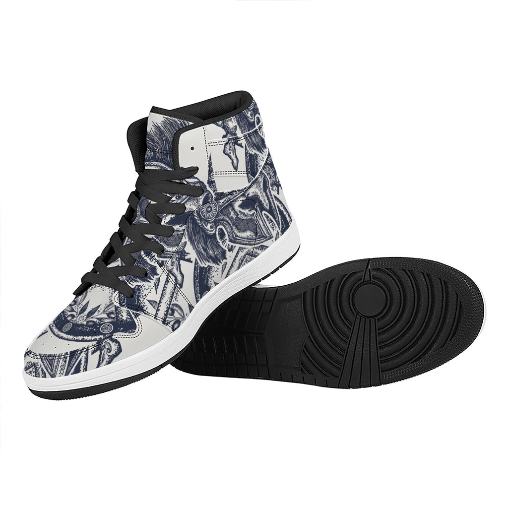 Ancient Spartan Print High Top Leather Sneakers