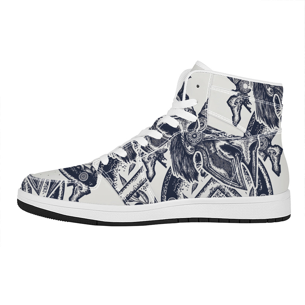 Ancient Spartan Print High Top Leather Sneakers