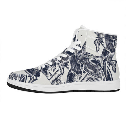 Ancient Spartan Print High Top Leather Sneakers