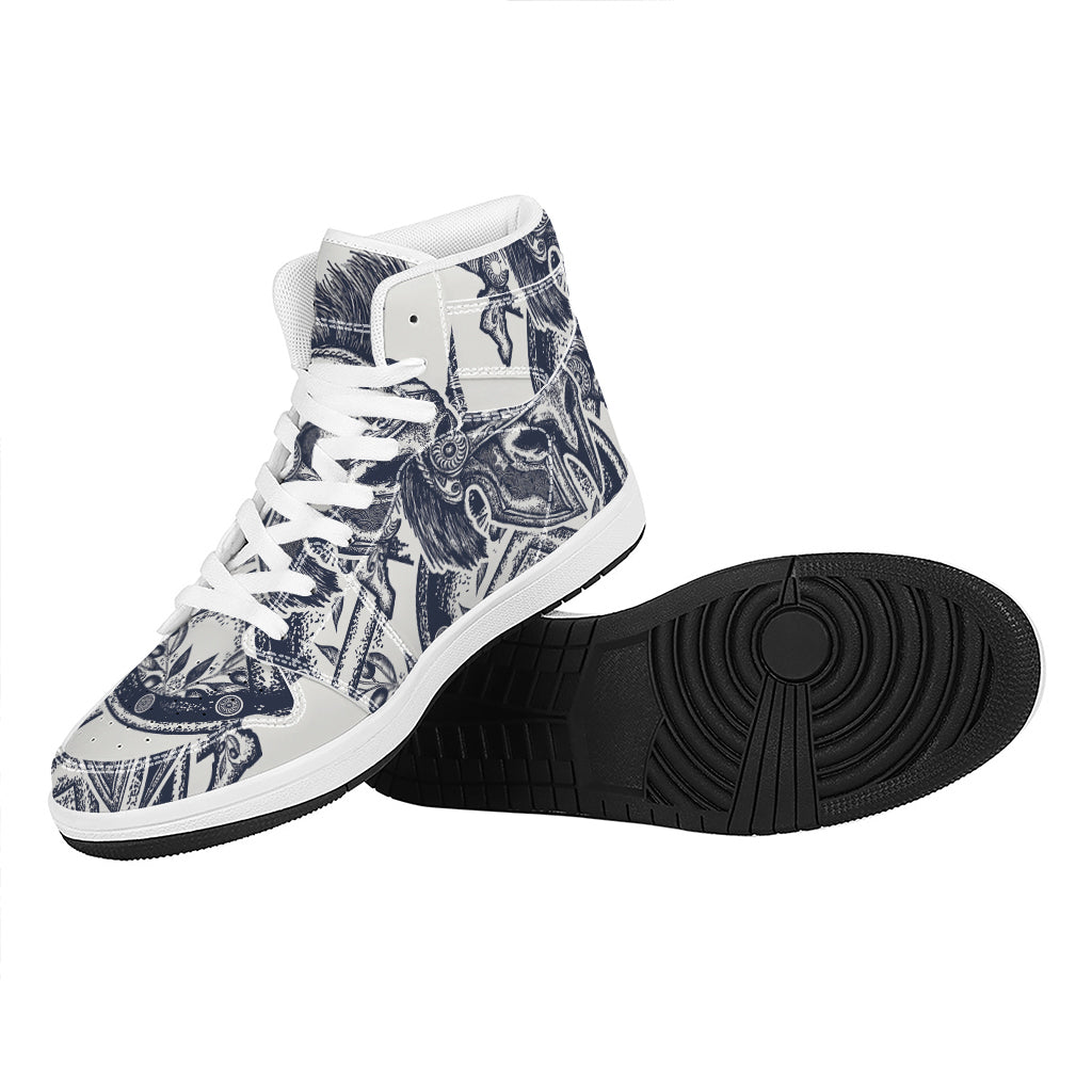 Ancient Spartan Print High Top Leather Sneakers