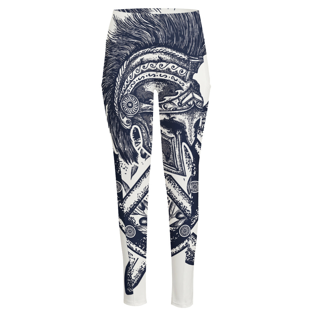 Ancient Spartan Print High-Waisted Pocket Leggings