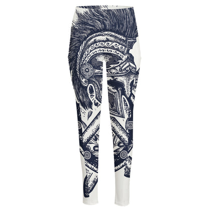 Ancient Spartan Print High-Waisted Pocket Leggings