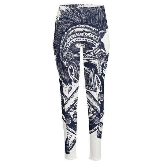 Ancient Spartan Print High-Waisted Pocket Leggings