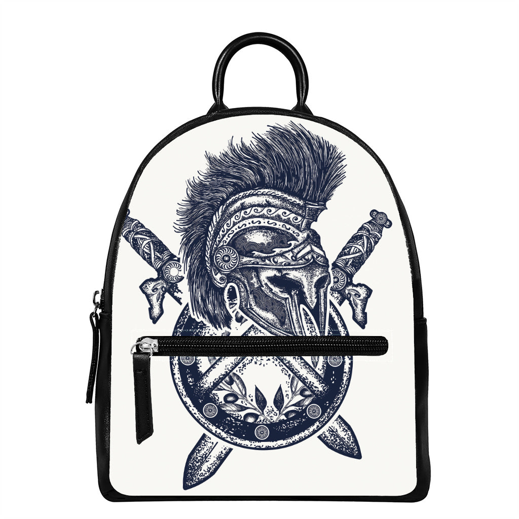 Ancient Spartan Print Leather Backpack