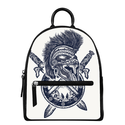 Ancient Spartan Print Leather Backpack