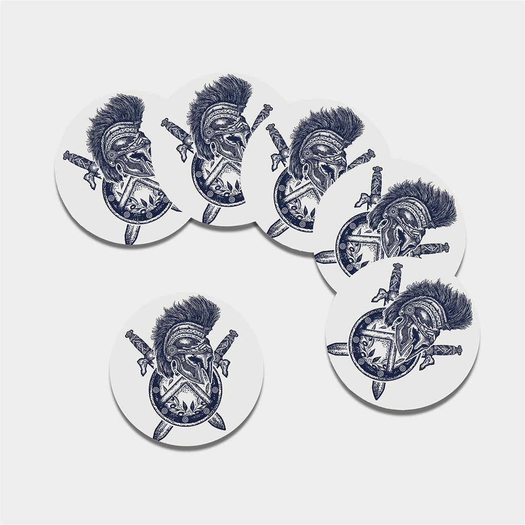 Ancient Spartan Print Leather Coaster Set