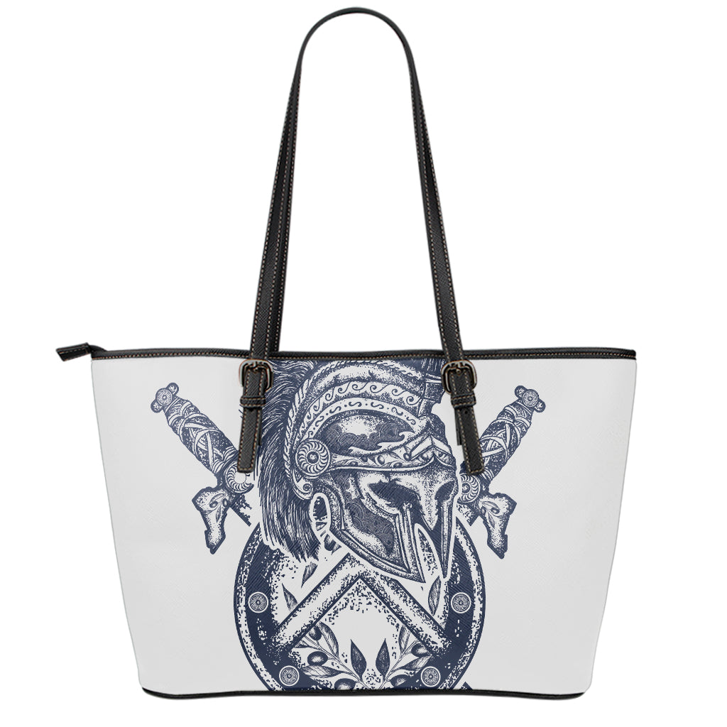 Ancient Spartan Print Leather Tote Bag