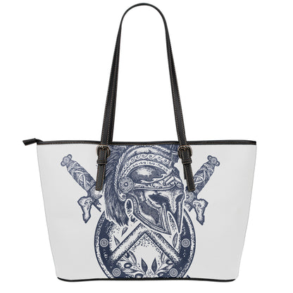 Ancient Spartan Print Leather Tote Bag
