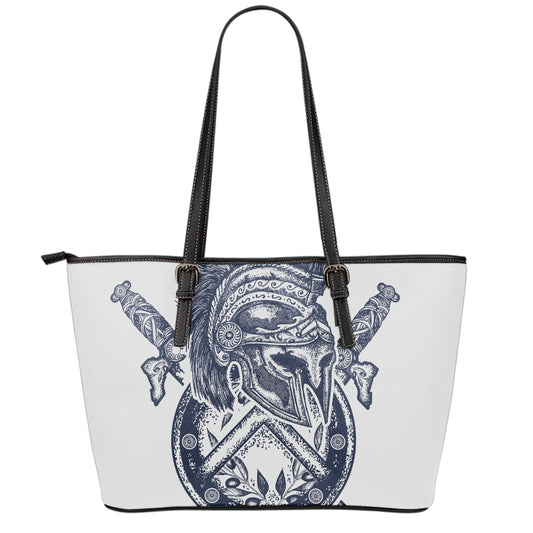 Ancient Spartan Print Leather Tote Bag