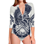 Ancient Spartan Print Long Sleeve Swimsuit