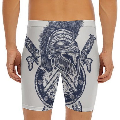 Ancient Spartan Print Men's Long Boxer Briefs