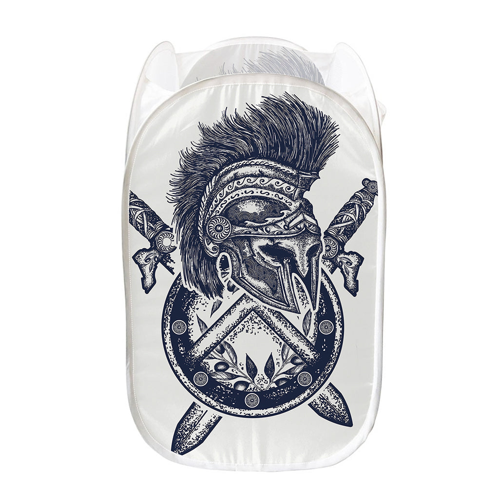 Ancient Spartan Print Mesh Laundry Hamper