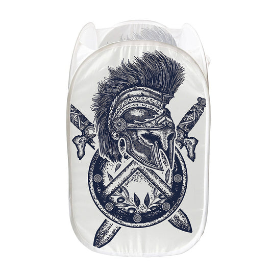 Ancient Spartan Print Mesh Laundry Hamper