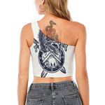 Ancient Spartan Print One Shoulder Crop Top