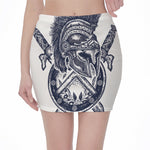 Ancient Spartan Print Pencil Mini Skirt