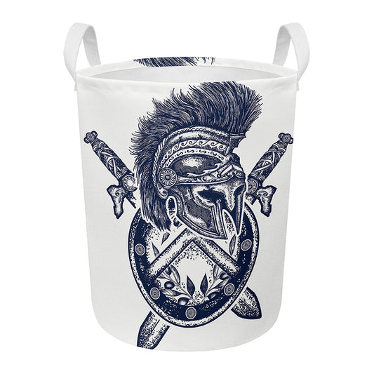 Ancient Spartan Print Round Laundry Basket