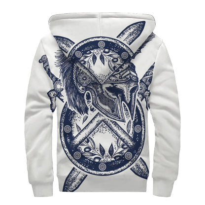 Ancient Spartan Print Sherpa Lined Zip Up Hoodie