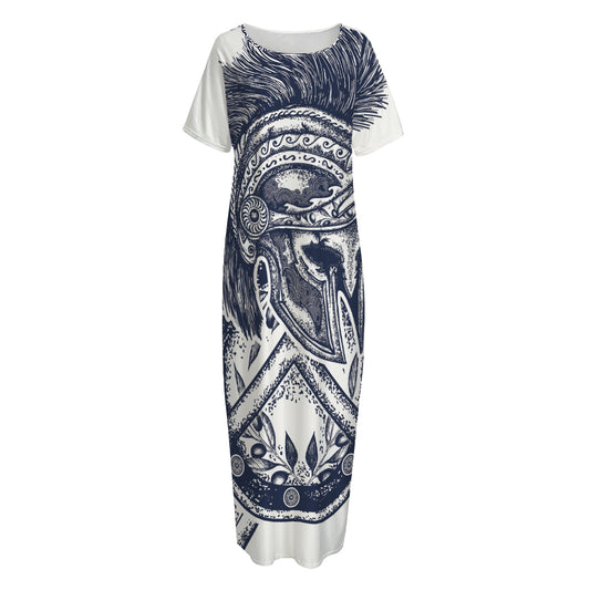 Ancient Spartan Print Short Sleeve Long Nightdress