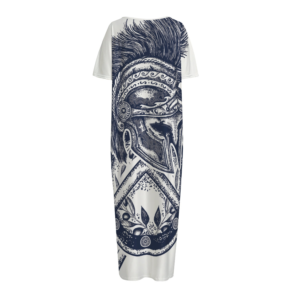 Ancient Spartan Print Short Sleeve Long Nightdress