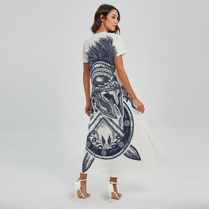 Ancient Spartan Print Short Sleeve Maxi Dress