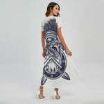 Ancient Spartan Print Short Sleeve Maxi Dress