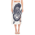Ancient Spartan Print Side Slit Midi Skirt