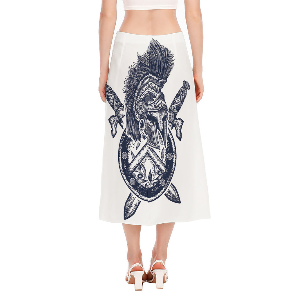 Ancient Spartan Print Side Slit Midi Skirt