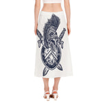 Ancient Spartan Print Side Slit Midi Skirt