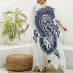 Ancient Spartan Print Silk V-Neck Kaftan Dress