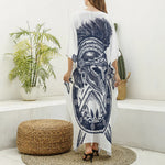 Ancient Spartan Print Silk V-Neck Kaftan Dress