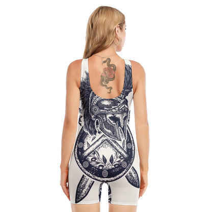 Ancient Spartan Print Sleeveless One Piece Swimsuit
