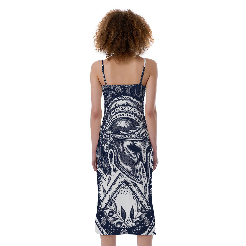 Ancient Spartan Print Slim Fit Midi Cami Dress