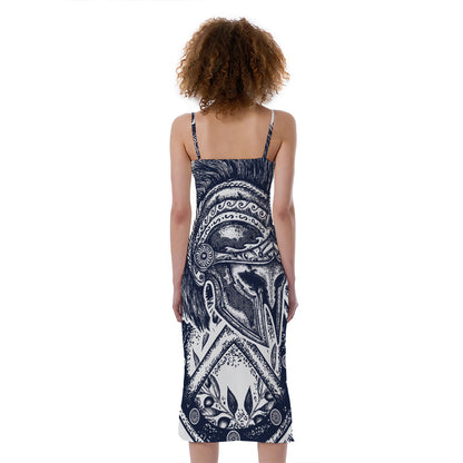 Ancient Spartan Print Slim Fit Midi Cami Dress
