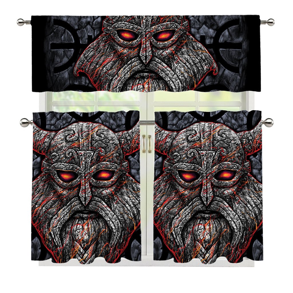 Ancient Viking Norse God Odin Print 3 Piece Kitchen Curtains