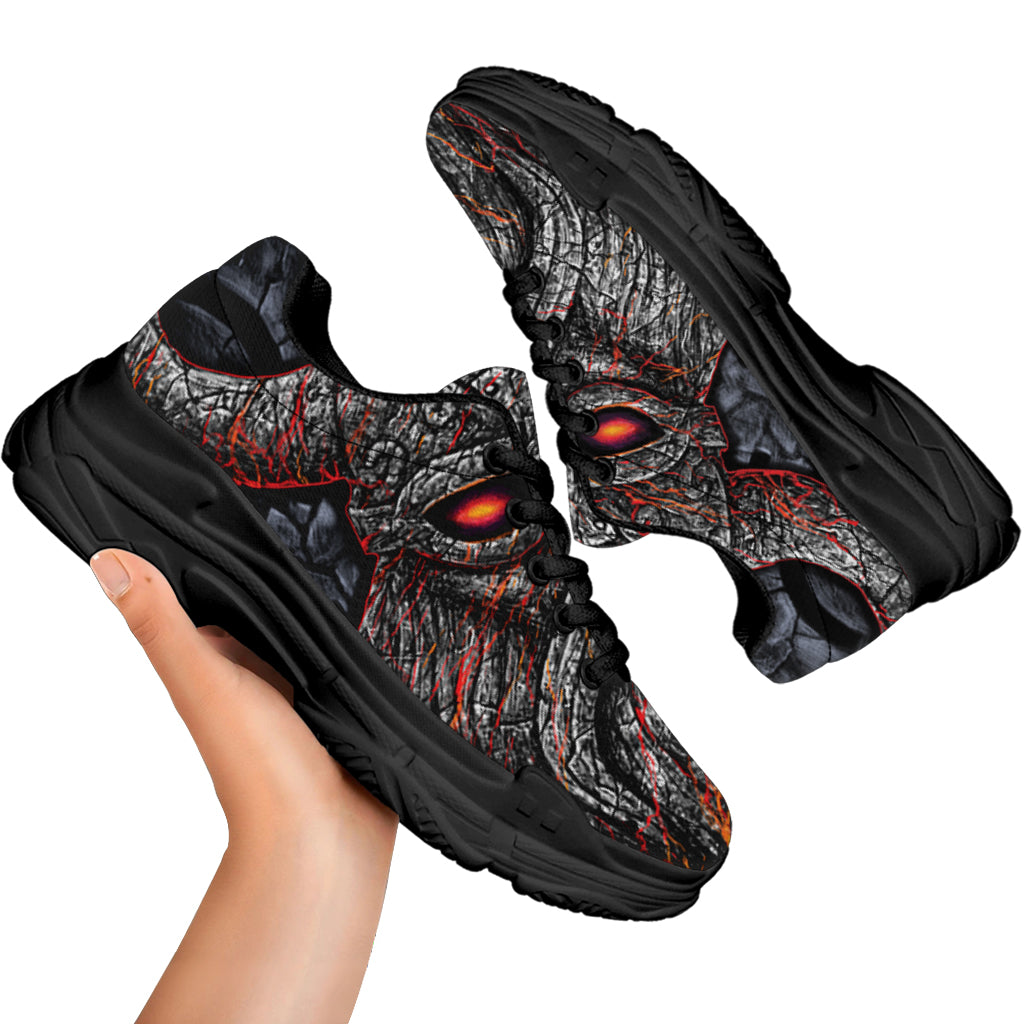 Ancient Viking Norse God Odin Print Black Chunky Shoes