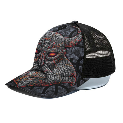 Ancient Viking Norse God Odin Print Black Mesh Trucker Cap