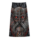 Ancient Viking Norse God Odin Print Cotton Front Slit Maxi Skirt