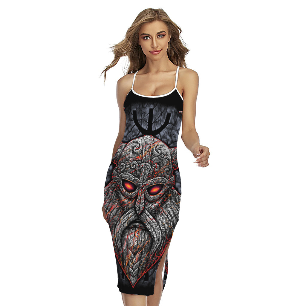 Ancient Viking Norse God Odin Print Cross Back Cami Dress