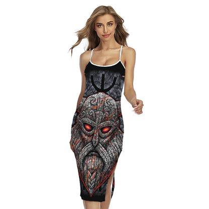 Ancient Viking Norse God Odin Print Cross Back Cami Dress