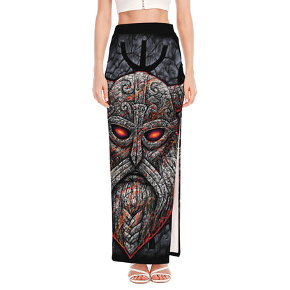 Ancient Viking Norse God Odin Print High Slit Maxi Skirt